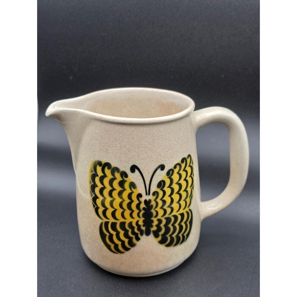 Vintage MCM Arabia Finland Yellow Butterly Pitcher Cream Crackle Glaze - Picture 3 of 10